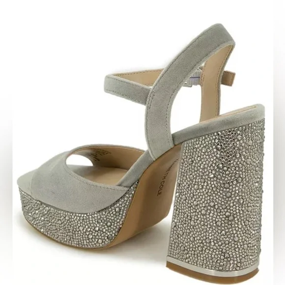 New! Kenneth Cole New York Dolly Crystal Heel Platform Sandal in silver Size 7.5 - Picture 4 of 12